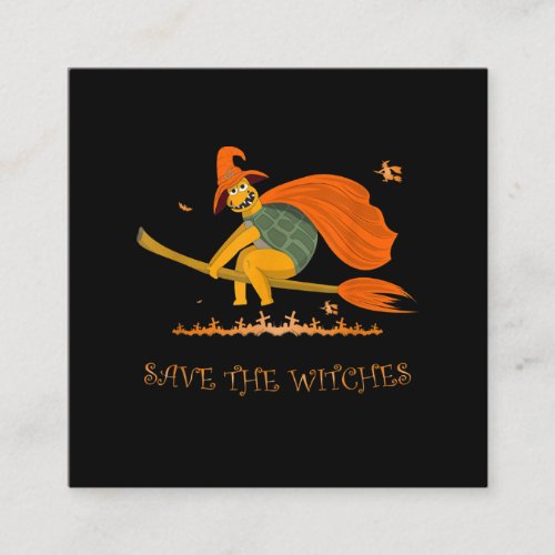 Halloween Witch Flying Turtle Broom Salem Square Business Card