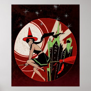 Halloween Witch Flying (vintage) Poster by themonsterstore at Zazzle