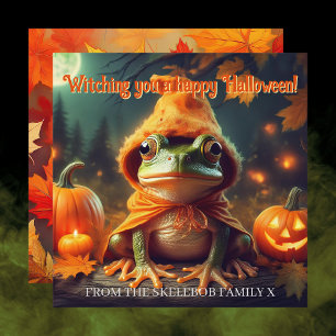 Halloween Witch Frog   Square Whimsical Card