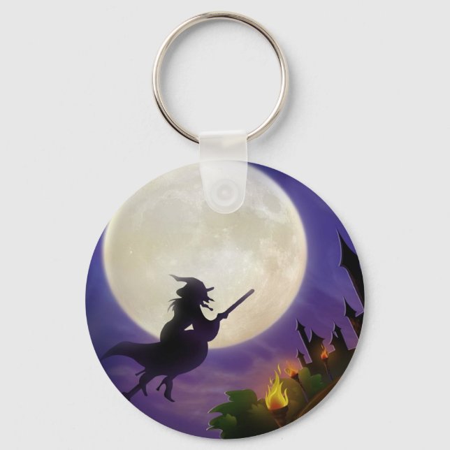 Halloween Witch Full Moon Keychain (Front)