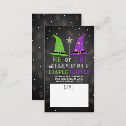 Halloween Witch Gender Reveal Party Diaper Raffle Enclosure Card