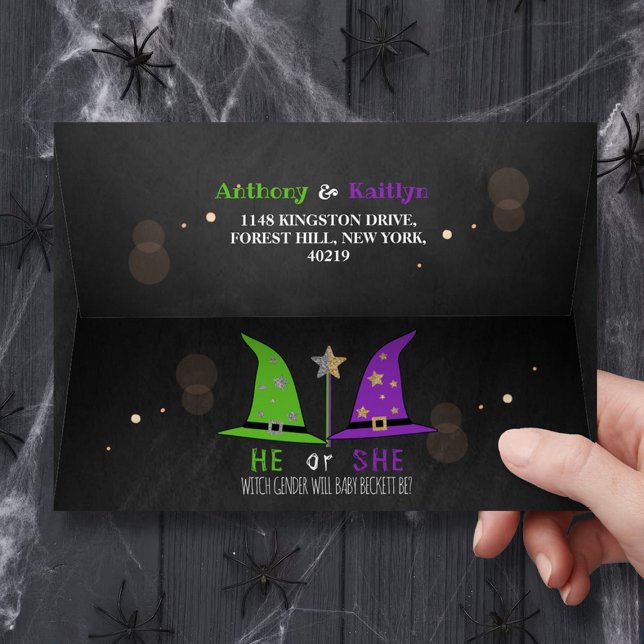 Halloween Witch Gender Reveal Party Envelope (Creator Uploaded)