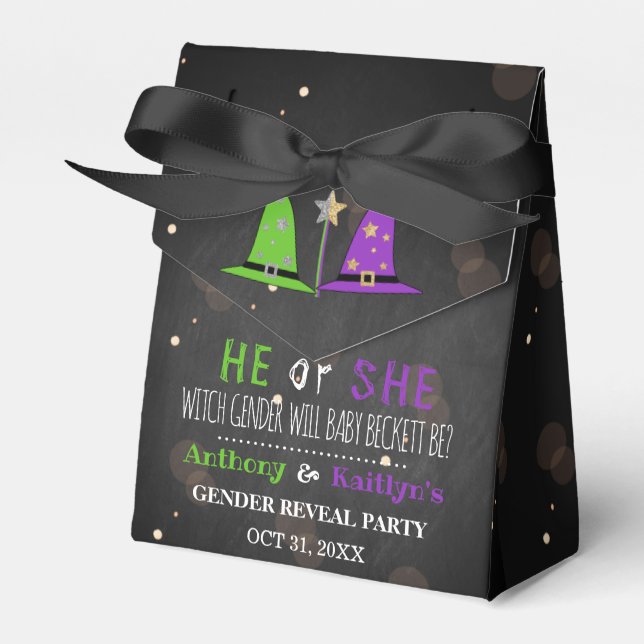 Halloween Witch Gender Reveal Party Favor Boxes (Front Side)