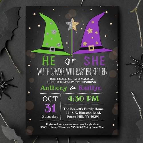 Halloween Witch Gender Reveal Party Invitation