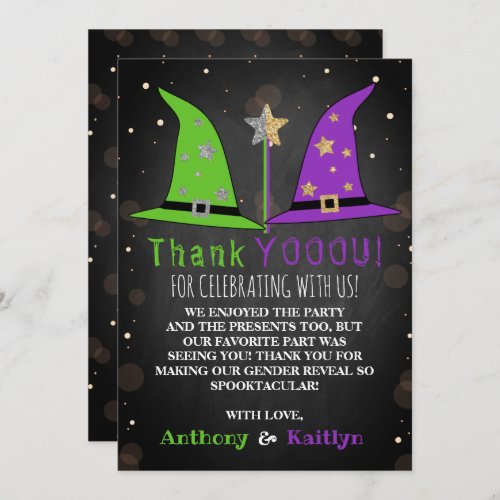 Halloween Witch Gender Reveal Party Thank You Card