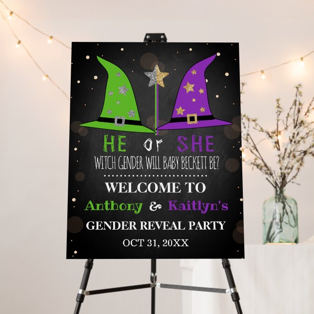 Halloween Witch Gender Reveal Party Welcome Sign (In Situ (Stand))