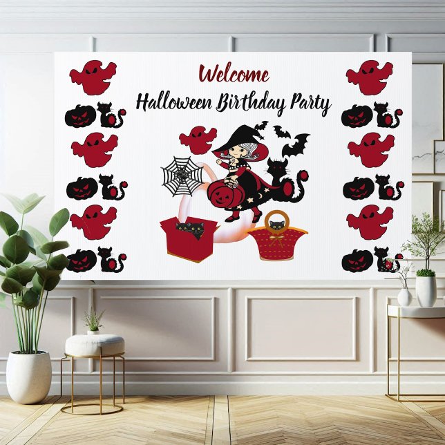 Halloween Witch Ghosts Pumpkin Cats Birthday Party Sign (Halloween Witch Ghosts Pumpkin Cats Birthday Party Sign)