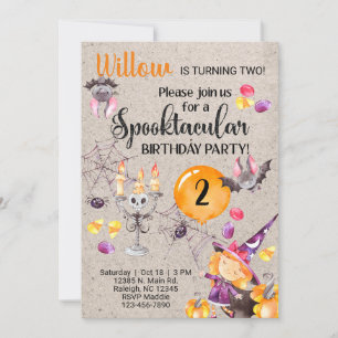 Halloween witch girl birthday invite, any age. inv invitation