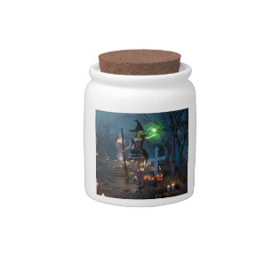 Halloween Witch Girl in the Forest Candy Jar