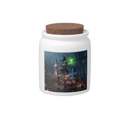 Halloween Witch Girl in the Forest Candy Jar