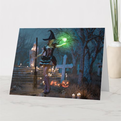 Halloween Witch Girl in the Forest Card