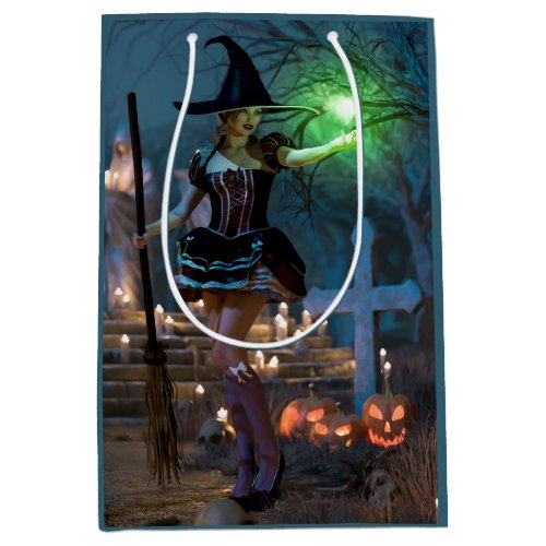 Halloween Witch Girl in the Forest Medium Gift Bag