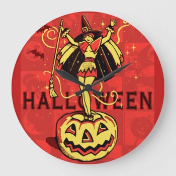 Halloween Witch Girl (vintage) Large Clock by themonsterstore at Zazzle