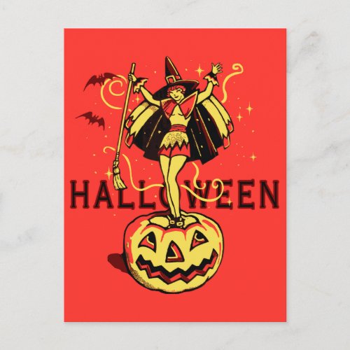 Halloween Witch Girl vintage Postcard