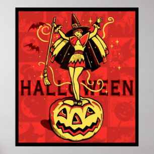 Halloween Witch Girl (vintage) Poster