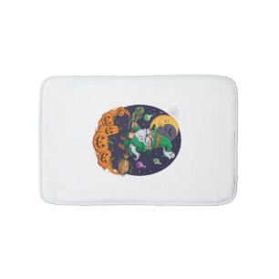 Halloween Witch Gnome Broomstick Pumpkins Moon Bath Mat