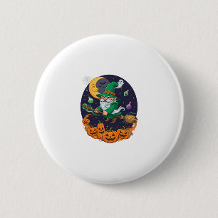 Halloween Witch Gnome Broomstick Pumpkins Moon Button