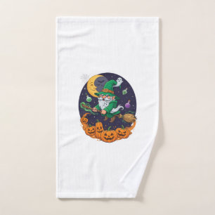 Halloween Witch Gnome Broomstick Pumpkins Moon Hand Towel