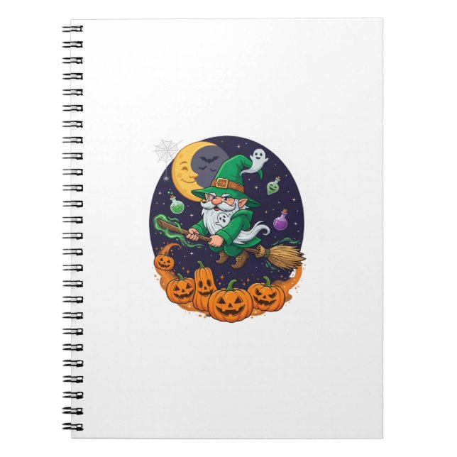 Halloween Witch Gnome Broomstick Pumpkins Moon Notebook (Front)