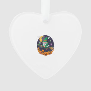 Halloween Witch Gnome Broomstick Pumpkins Moon Ornament