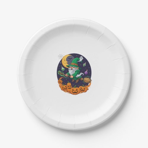 Halloween Witch Gnome Broomstick Pumpkins Moon Paper Plates