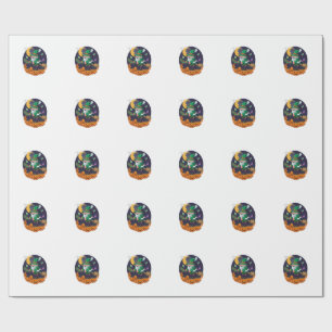Halloween Witch Gnome Broomstick Pumpkins Moon Wrapping Paper