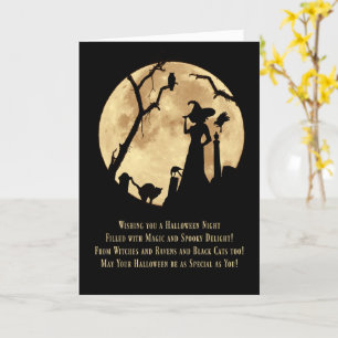 Halloween Witch Graveyard Owl Cat Ravens and Moon Card