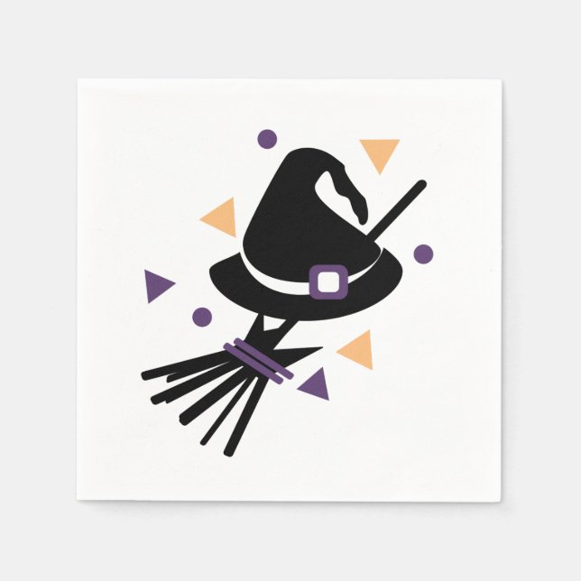 Halloween Witch Hat and Broom | Confetti Napkins (Front)