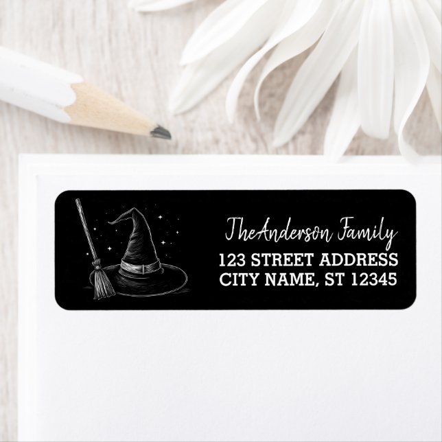 Halloween witch hat and broom Return Address       Label (Insitu)