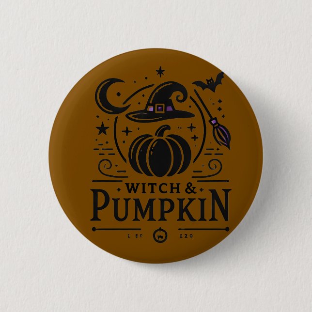 Halloween Witch Hat and Pumpkin Design Magic Art Button (Front)
