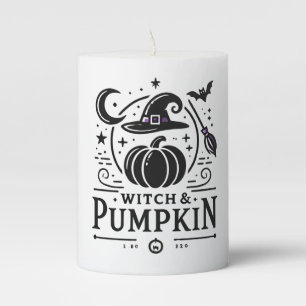 Halloween Witch Hat and Pumpkin Design Magic Art Pillar Candle
