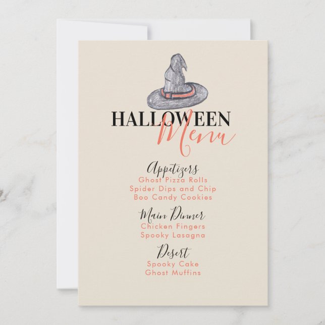 Halloween Witch Hat Birthday Party Menu (Front)