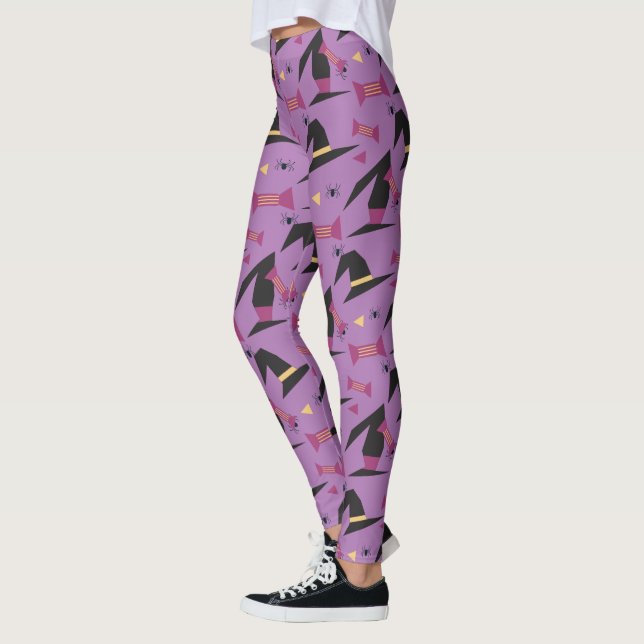 Halloween Witch Hat Candy Spider Purple Leggings (Left)