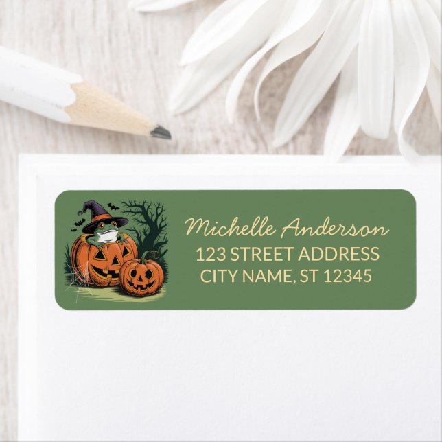  halloween witch hat Frog Pumpkin Return Address Label (Insitu)