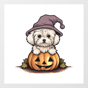 Halloween Witch Hat Pumpkin Dog Maltese Wall Decal