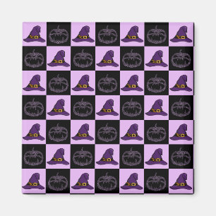 Halloween Witch Hat Pumpkin Face Spooky Pattern Magnet