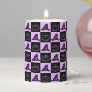 Halloween Witch Hat Pumpkin Face Spooky Pattern Pillar Candle
