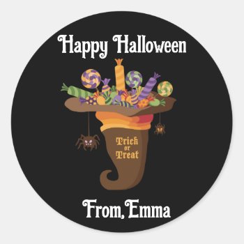 Halloween Witch Hat Stickers/labels Classic Round Sticker by ThreeFoursDesign at Zazzle