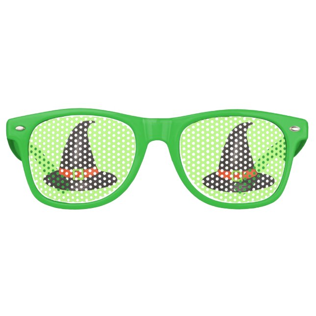 Halloween Witch Hat Trick or Treat Green Black Retro Sunglasses (Front)