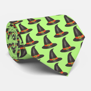 Halloween Witch Hat Trick or Treat Green Black Tie