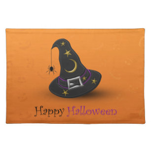 Halloween Witch Hat with Spider Cloth Placemat
