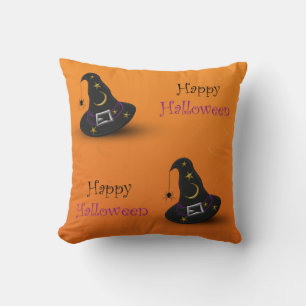 Halloween Witch Hat with Spider Throw Pillow