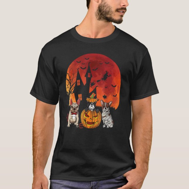 Halloween Witch Haunted Castle Dog T-Shirt (Front)
