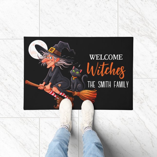 Halloween Witch Horror Black Cat Fullmoon Doormat (Indoor)