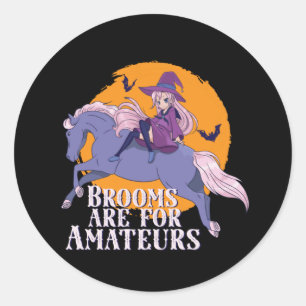 Halloween Witch Horse Lover Cute Anime Girl Classic Round Sticker
