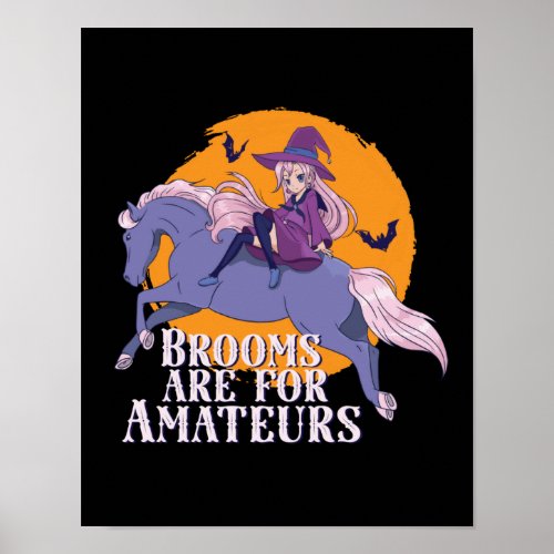 Halloween Witch Horse Lover Cute Anime Girl Poster