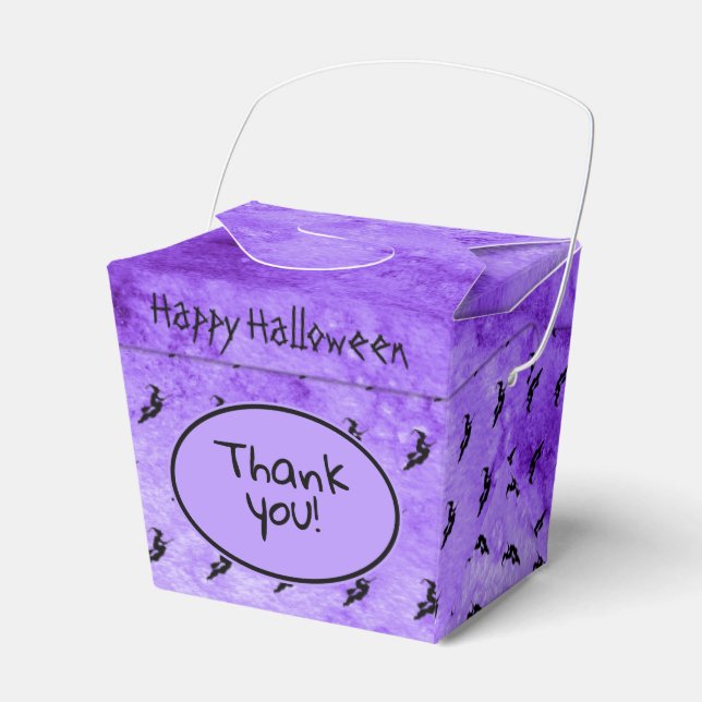 Halloween Witch Iconic Silhouette Purple Grunge Favor Boxes (Front Side)