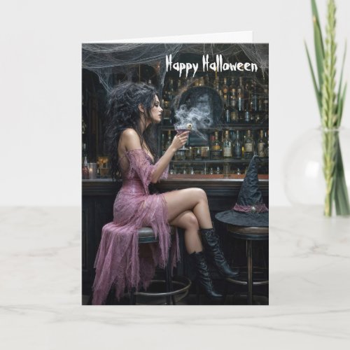 Halloween Witch in a Pink Dress Card
