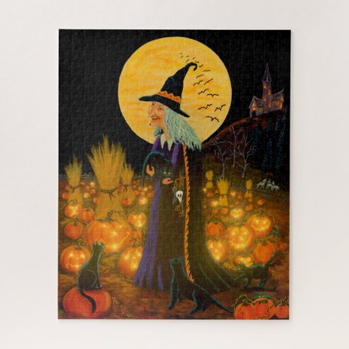 Halloween witch in a pumpkin patch puzzle