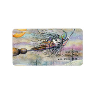 Halloween Witch in Flight Address Labels